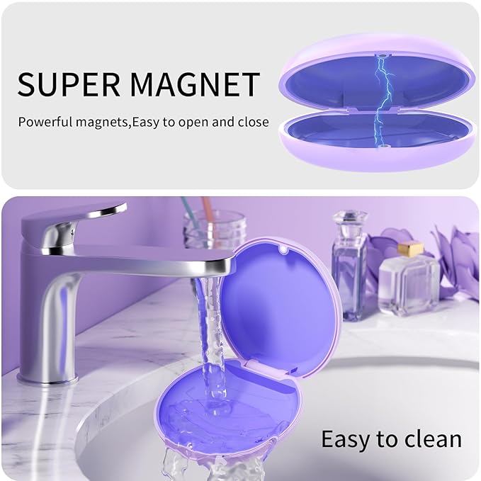 2 Pack Retainer Case, Compatible with Invisalign, Orthodontic Aligner Case with Removal Tool and Brush, Purple
