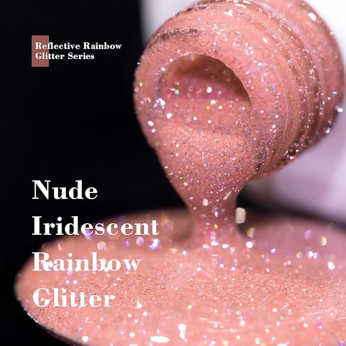 RARJSM Reflective Glitter Gel Nail Polish Nude Tea Rose Pink Sheer Jelly Gel Polish Flash Diamond Sparkle Rainbow Silver Shimmer Soak off Curing Requires 15ml for Home Salon