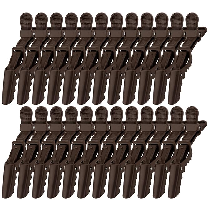 24 Pack Alligator Hair Clips for Styling, Sectioning Crocodile hair Clips Professional Barber Accessories for Salon of Thick Curly Volume Hair (Dark Brown)