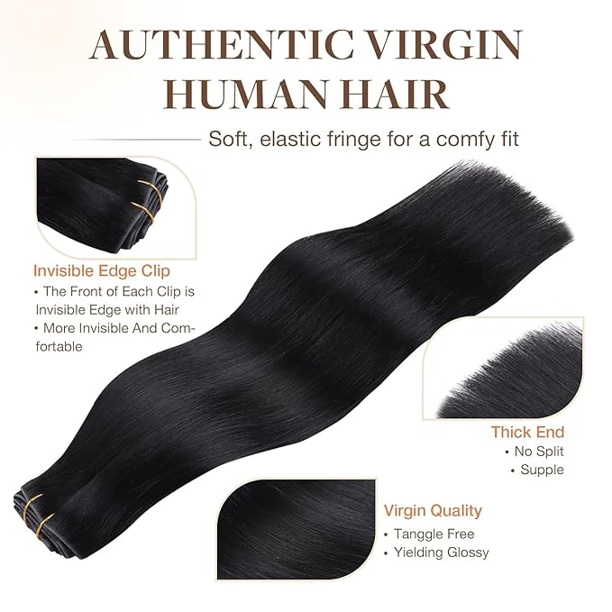 GOO GOO Invisi Edge Clip in Hair Extensions Set, 24inch 170g, 4pcs Injected Seamless PU Clip ins and 3pcs Classical PU Clip ins, Virgin Real Human Hair, #1
