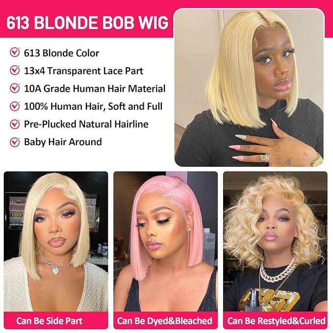 613 Bob Wig Human Hair 13x4 8Inch Lace Front Wigs Human Hair Pre Plucked 200 Density Glueless Brazilian Virgin Lace Frontal Wigs for Women