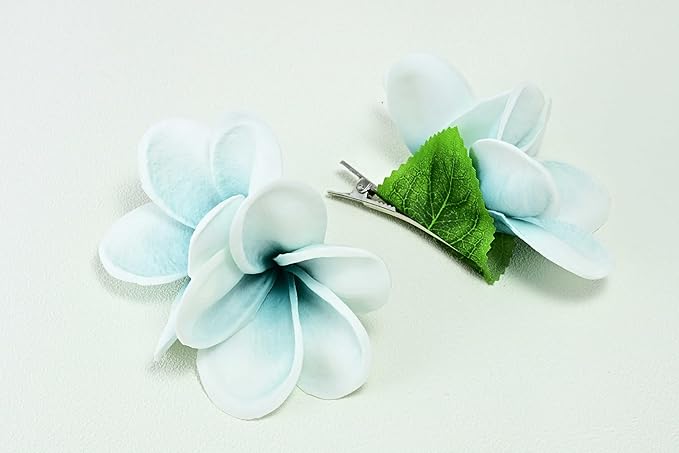 Pack of 2 Real Touch Flowers Hawaiian Flower Hair Clips Plumeria Hibiscus Hair Clips Handmade Hair Accessories for Beach Wedding Bridal Party Mother's Day Women Girls Holiday Gifts (c-827, 2pcs)