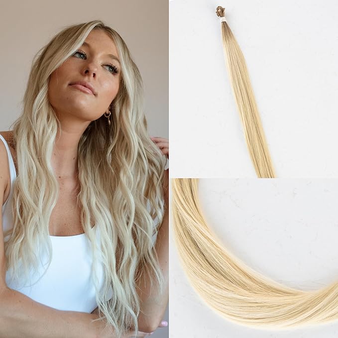 100% Real European Human Hair Keratin Bond Extensions 20" Rooted Blonde #10/20
