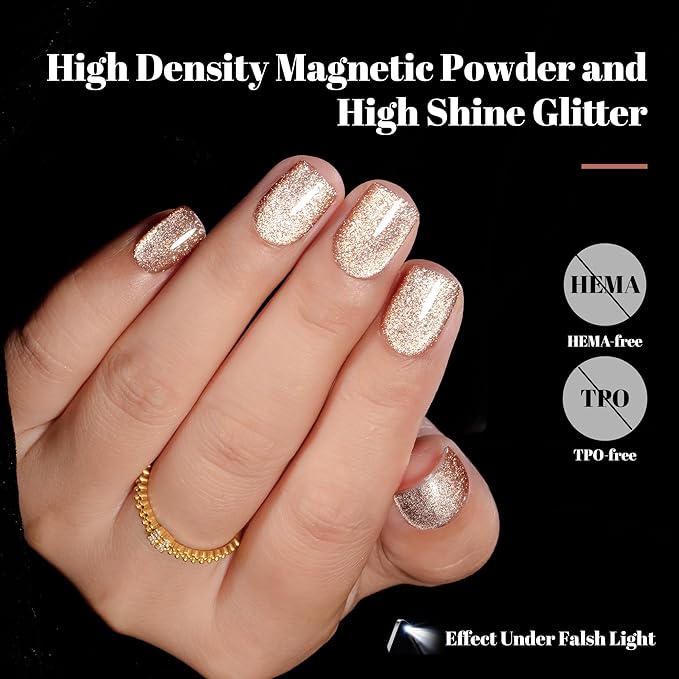 YTD Likomey Cat Eye Gel Nail Polish,Platinum 15ml Pink Magnetic Reflective Flash Sparkle Glitter Shiny Salon Home Fall Winter UV Varnish with Magnet Stick,HEMA Free TPO Free,MY513