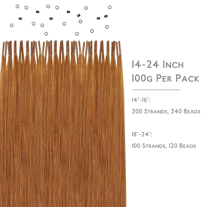 WENNALIFE I Tip Hair Extensions Real Human Hair, 100g 100s 18 Inch Auburn Ginger Remy Itip Human Hair Extensions Invisible Itips Straight I Tips Cold Fusion Extensions