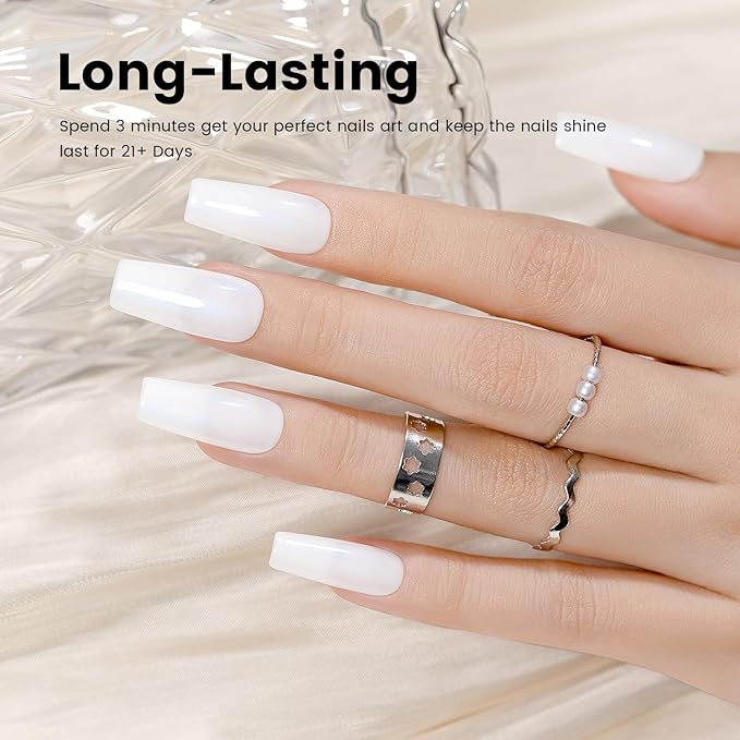 RARJSM Milky White Gel Nail Polish with Blue Glitter Clear Sheer White Nude Shimmer Gel Polish 15ml UV LED Soak Off Transparent Soft White Color Home Salon French Manicure Varnish Curing Requires