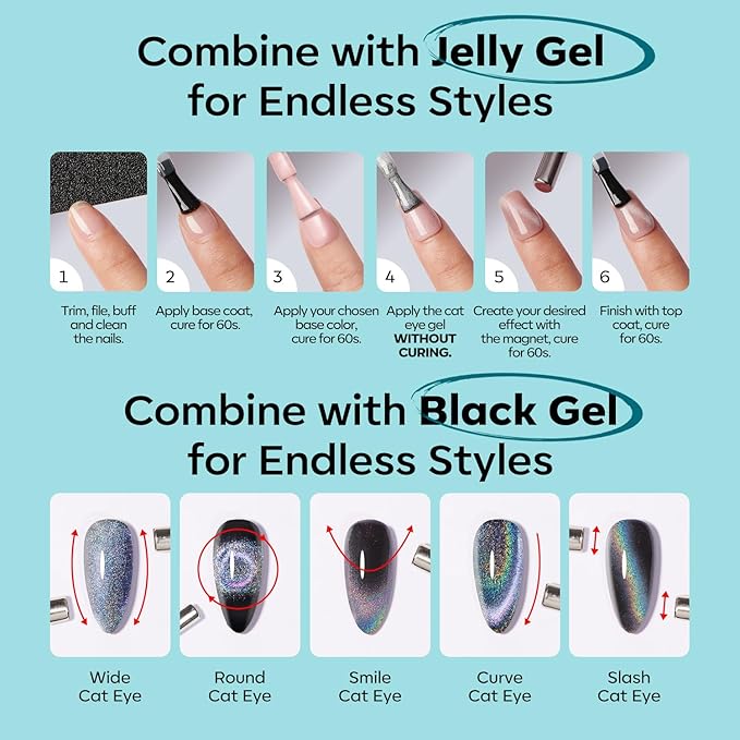 modelones Cat Eye Gel Nail Polish Silk Blue Cat Eye Gel Polish Holographic 9D Glass Glitter Multichrome Polish Peacock Blue Nail Polish with Magnet Soak Off Led 15ML
