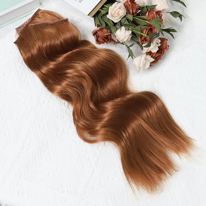 Vigorous Clip in Hair Extensions 4Pcs Long Wavy Hairpieces 20Inch Hair Extensions Clip Ins Soft Synthetic Hairpieces for Women （Orange Auburn）