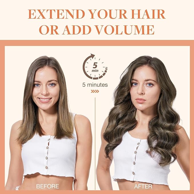 GOO GOO Invisi Edge Clip in Hair Extensions 16inch 120g 7Pcs Injected Seamless PU Clip in Hair Extensions, Virgin Real Human Hair, 1B/6/1B Balayage Natural Black to Chestnut Brown
