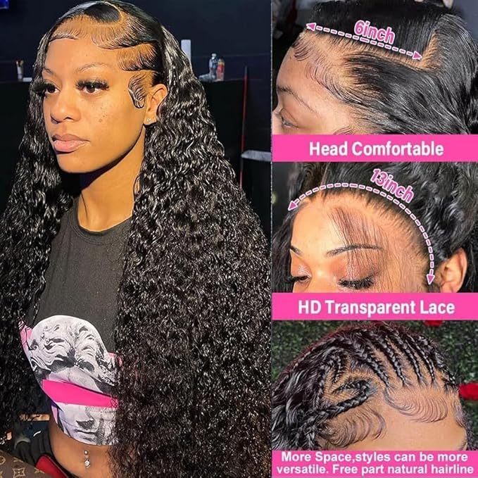 34 Inch 13x6 Deep Wave Lace Front Wigs Human Hair Pre Plucked 13x6 HD Lace Frontal Wigs Human Hair 200% Density Glueless Deep Curly Lace Front Wigs For Women