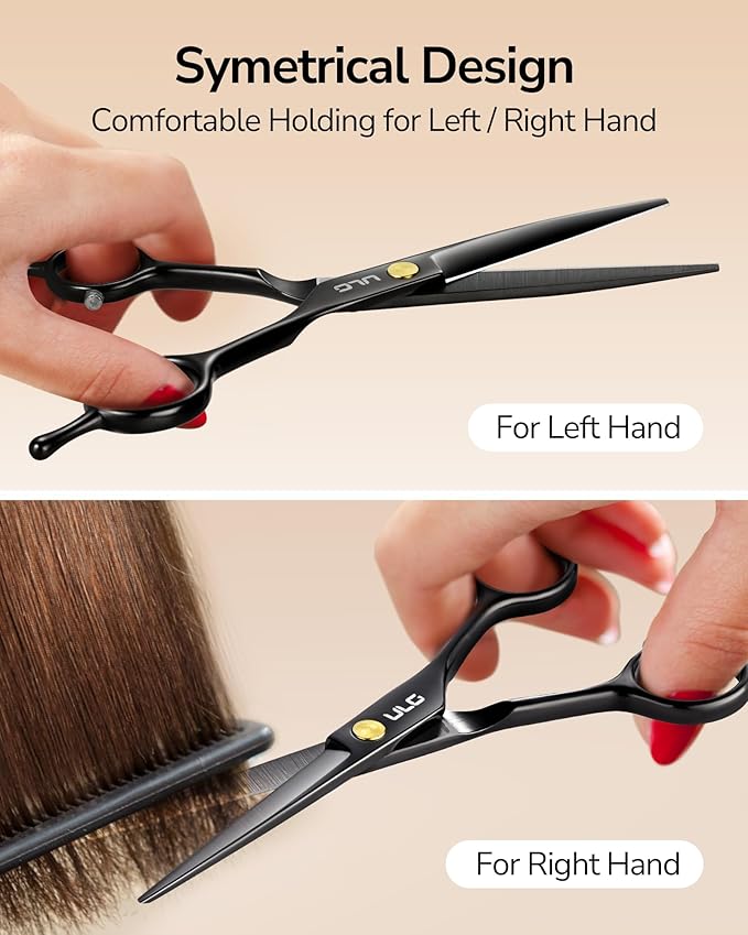 ULG Hair Cutting Scissors Professional Salon Shears 6.5-Inch Ultra Sharp Barber Scissors with Haircut Comb, Left/Right Symmetrical, Stainless Steel Haircut Scissors for Men, Women, Salon & Home Use