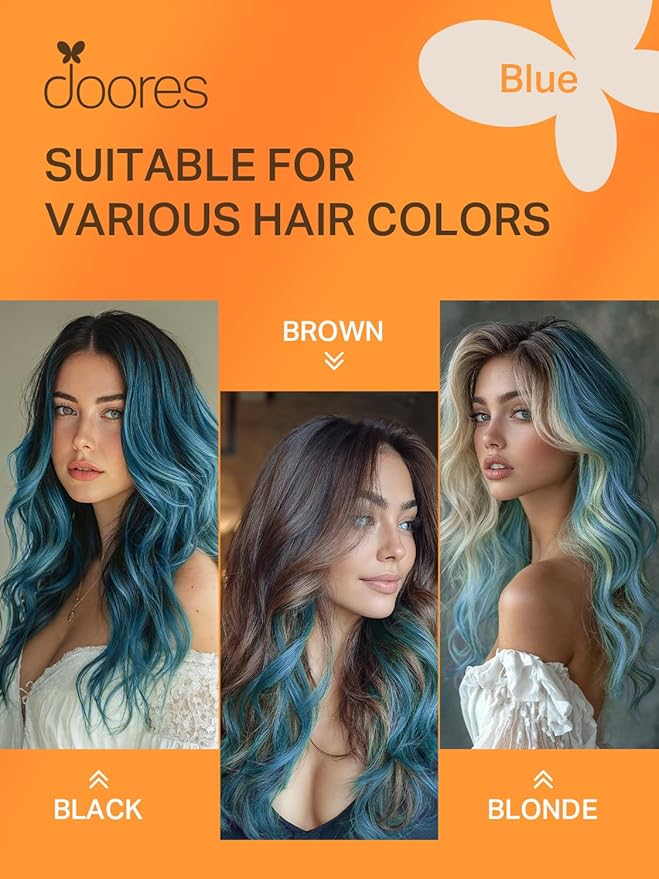DOORES Human Hair Extensions - Turquoise Tape in, Straight, 30g 10pcs 22 Inch