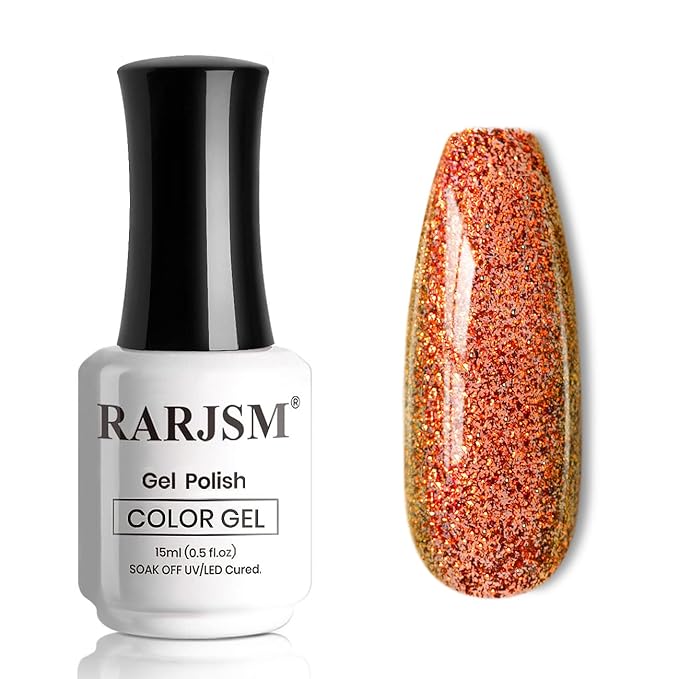 RARJSM Chameleon Gel Nail Polish Orange to Green Multichrome Big Flakes Color Changing Glitter Chrome GelPolish Curing Requires Sparkle Shimmer Nail Gel Varnish Soak Off DIY at Home Salon 15ml