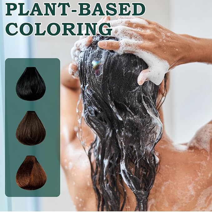 Mild Formula Long Lasting Hair Dye Set, Plant-Based Hair Color, New 3 In1 Shampoo Hair Dye, Single Agent Hair Dyeing Cream, Nourishing, Natural, Long-Lasting Shampoo for Gray Coverage (Natural Black)