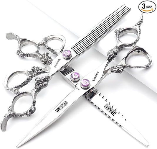 7" 7.5" 8"9" Professional Hairdressing Scissors Barber Salon Hair Cutting Dragon Shears (Large). (7 inch 3pc)