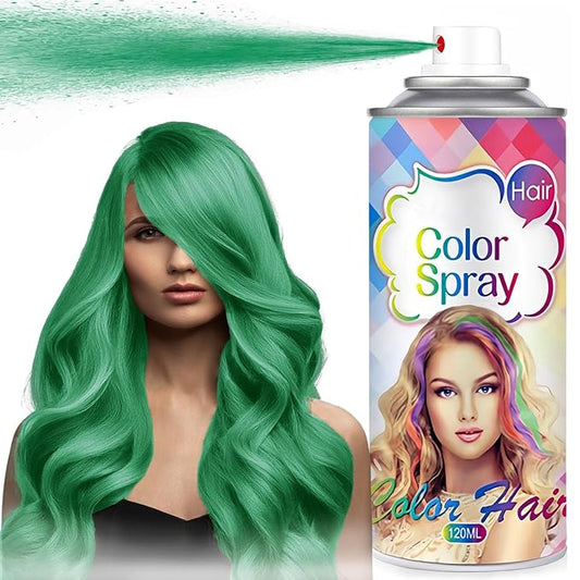 Green Temporary Hair Color Spray for Kids Women, One-Time Use Washable Hair Dye, Non-sticky Colored Hair Spray for Christmas Party, Cosplay, Crazy Hair Day (Green, 120ML)