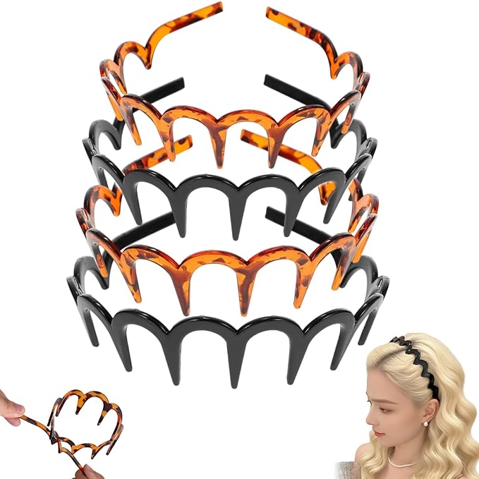 U Shape Fashion Tooth Hair Comb Headband,Zig Zag Headbands for Women，High Cranium Head Band,Wavy Teeth Hairs Hoop for Women Girls Hairs Accessory Styling(4PCS)