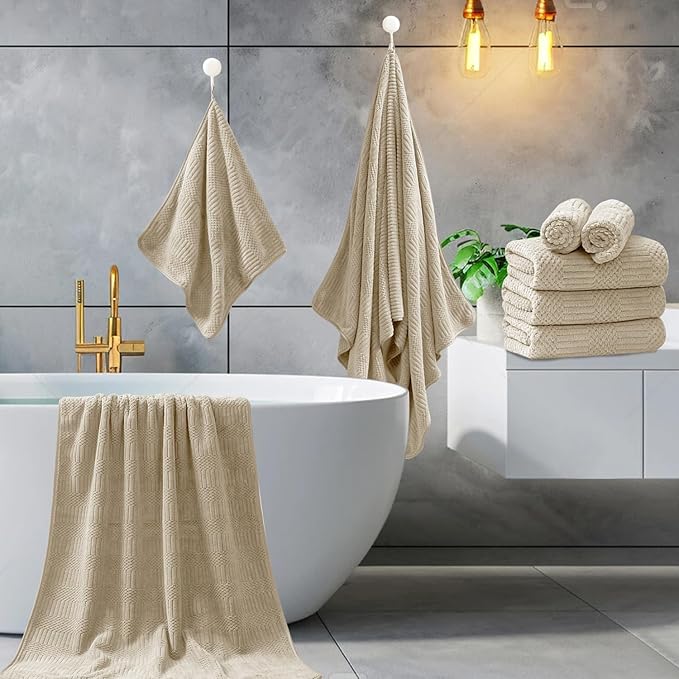 Ycosy 4 Pack Extra Large Microfiber Bath Towels Set,35x70 inches,600GSM,Less Lint Highly Absorbent Super Soft & Quick Dry,Oversized Bath Towels,Perfect for Bathroom Gym Pool,Camel