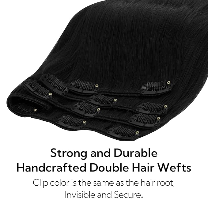 HOTBANANA Clip in Hair Extensions Real Human Hair, 150g 9pcs 22 inch Jet Black Straight Remy Clip in Extensions Full Head for Women