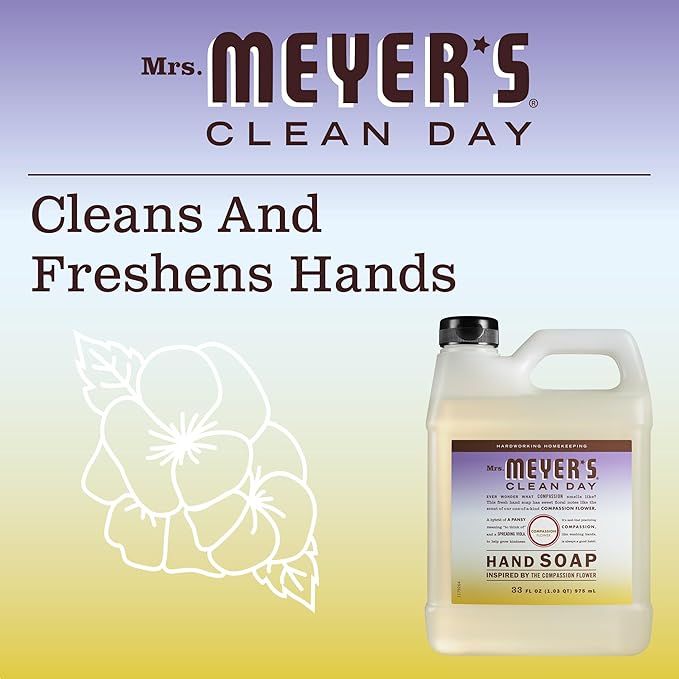 Mrs. MEYER'S CLEAN DAY Hand Soap Refill, Made with Essential Oils, Compassion Flower, Packaging May Vary, 33 fl. oz