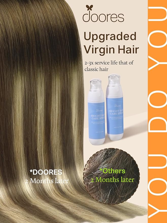DOORES Tape in Human Hair Extensions, 24 Inch, 100g, 40pcs, Remy Hair, Straight, Walnut Brown to Ash Brown and Bleach Blonde