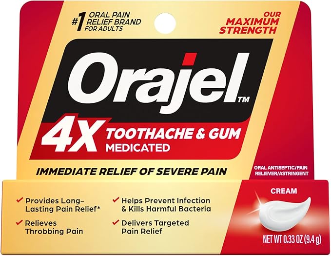Orajel 4X for Toothache & Gum Pain: Severe Cream Tube 0.33oz- from Oral Pain Relief Brand & Toothache Rinse, Analgesic Astringent, Soothing Mint, 16 fl oz