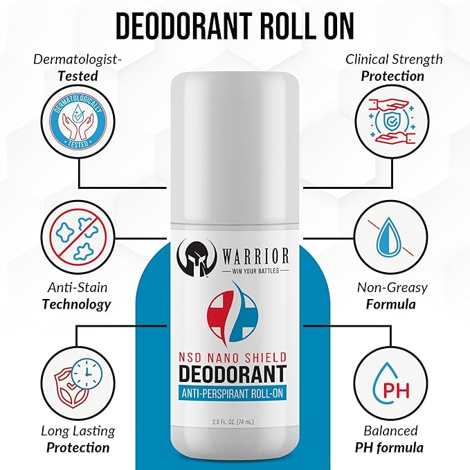 Warrior’s Nano Shield Antiperspirant Deodorant - Roll on Deodorant for 48 Hrs Sweat & Odor Protection – Full Body Deodorant for Men & Women – Great for Military Personnel & Outdoor Activists - 2.5 Oz