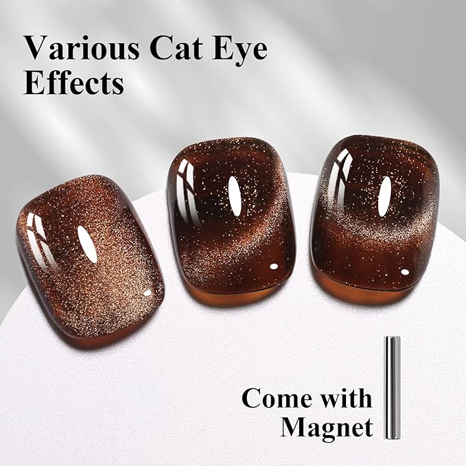 10ml Hema Free Dark Brown Cat Eye Gel Nail Polish Soak Off Long Lasting Holographic UV/LED Gel Polish with Magnetic Stick Gift for Women 1Pcs