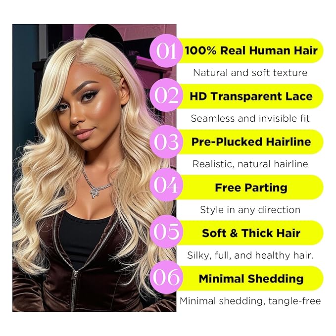 613 13X6 Lace Front Wig Human Hair Body Wave 200 Density HD Lace Front Wigs Human Hair Blonde Wig Human Hair Glueless Wigs Human Hair Pre Plucked Pre Cut 613 HD Lace Frontal Wig 13x6 for Women 28 Inch