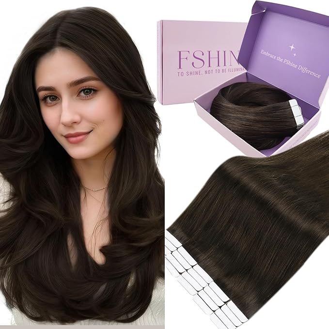 Fshine Tape in Hair Extensions Human Hair 22 Inch Dark Brown Hair Extensions Invisible Tape in Hair Extensions Human Hair Straight Natural Remy Hair 20pcs 50g Real Hair Extensions