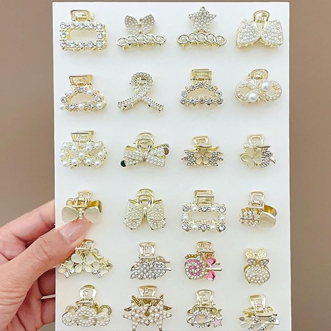 FZBNSRKO 20 Pcs Small Pearl Hair Clips,Rhinestone Hair Pins Pearl Claw Clips Mini Crystal Flower Barrettes for Girls Women(mixed style)