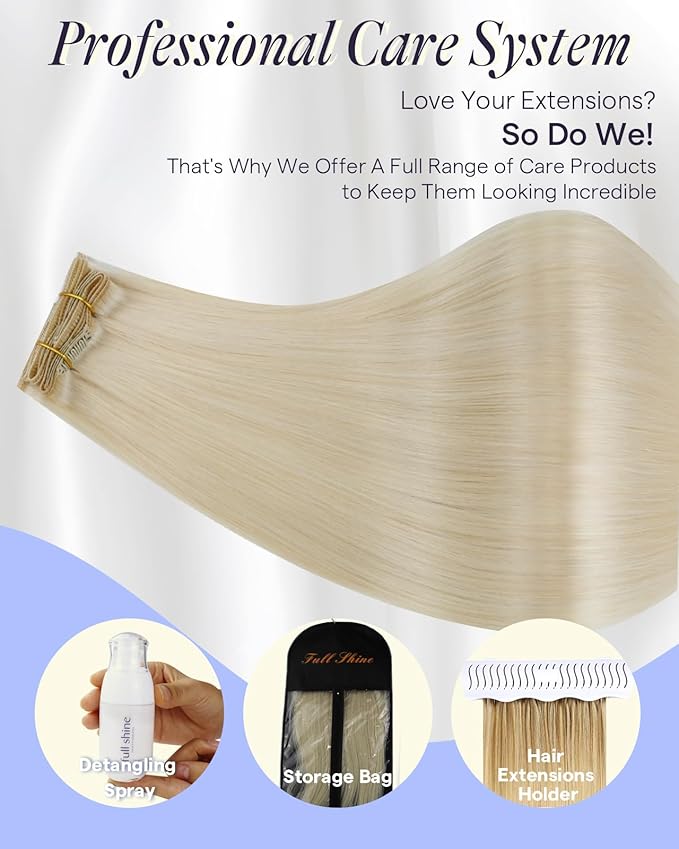 Full Shine Clip on Hair Extensions for Women Blonde 22 Inch 150 G Remy Blonde Human Hair Clip in Extensions 7 Pcs