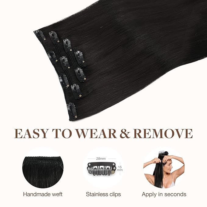 GOO GOO Clip in Hair Extensions Real Human Hair, Remy Human Hair Extensions Clip ins for Women, Natural Human Hair, 14inch 60g 4Pcs, 1B Natural black