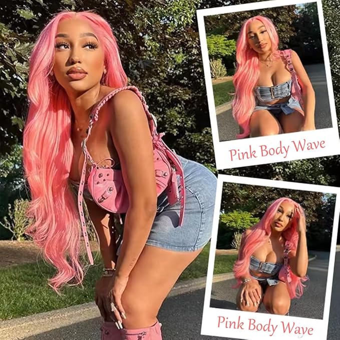 Pink Human Hair Bundles Light Pink Body Wave Bundles Peruvian Grade 8A Virgin Remy Hair Extensions 24 26 28 Inch Double Weft Hair Weave