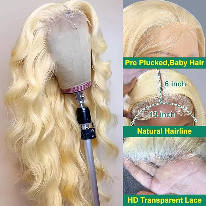 613 13x6 Lace Front Wig Human Hair 200% Density Blonde Wig Human Hair 13x6 HD Body Wave Lace Front Wigs Human Hair Pre Plucked Free Part 613 HD Lace Frontal Wig for Women 32 Inch