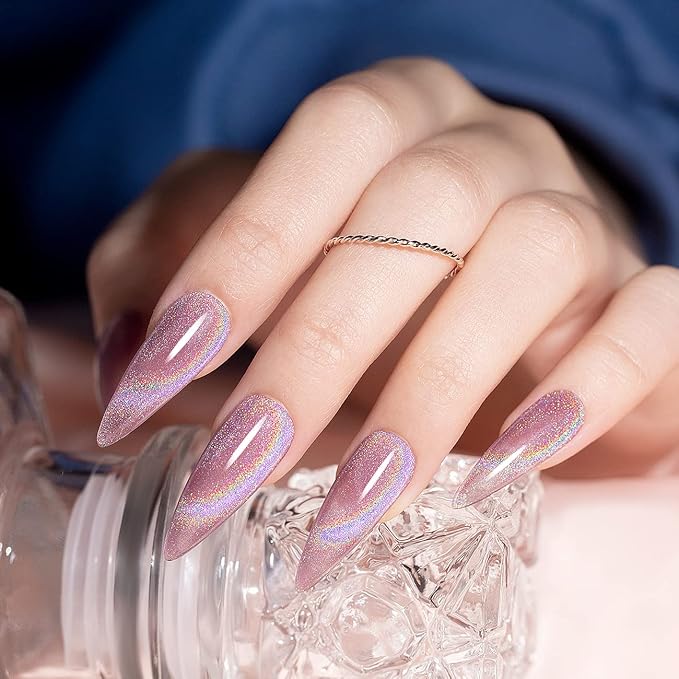 RARJSM Cat Eye Gel Nail Polish, Galaxy Chameleon Magnetic Gel Pink Holographic Glitter Soak Off U V L E D DIY Manicure Art for Salon Designs and Home DIY 7.5ML/0.26fl oz