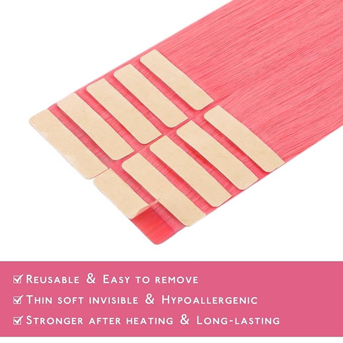 WENNALIFE Tape in Hair Extensions Human Hair Light Pink Tape in Extensions, 10pcs 30g 22 inch Remy Invisible Tape Ins Straight Colored Soft Real Hair Tape