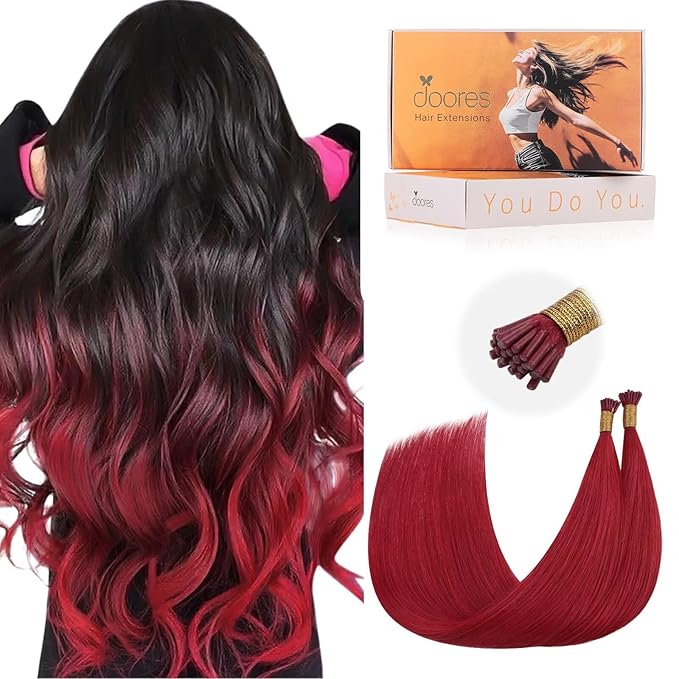 Doores I Tips Hair Extensions Real Human Hair, Red 22 Inch 25g, Real Hair Extensions, Natural Looking