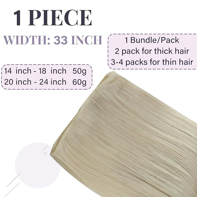 Fshine Genius Weft Human Hair Extensions Color 1000 White Blonde 18 Inch 60g Real Human Hair Sew in Hair Extensions for Women Blonde Human Hair Bundle One Piece Remy Human Hair