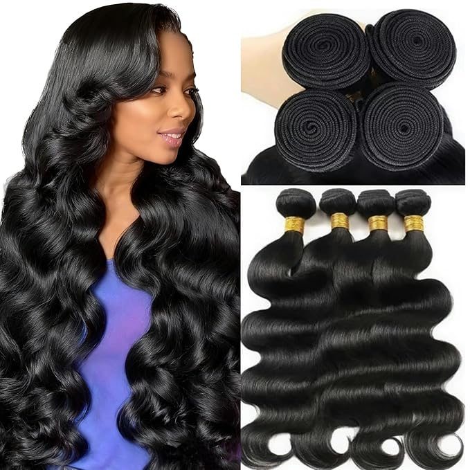 Human Hair Bundles 12A Body Wave 100% Unprocessed Brazilian Virgin Hair Extensions 4 Bundles Human Hair 20 22 24 26 Inch Natural Black Bundles Human Hair Weave for Women