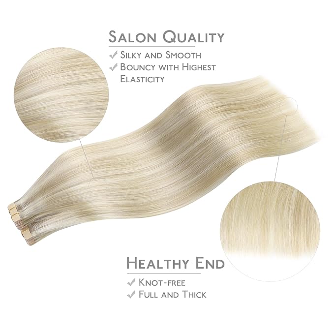 WENNALIFE Tape in Hair Extensions Human Hair, 40pcs 100g 24 inch Ash Blonde Highlighted Platinum Blonde Hair Extensions Real Human Hair Straight Tape in Extensions Invisible Human Hair Extensions