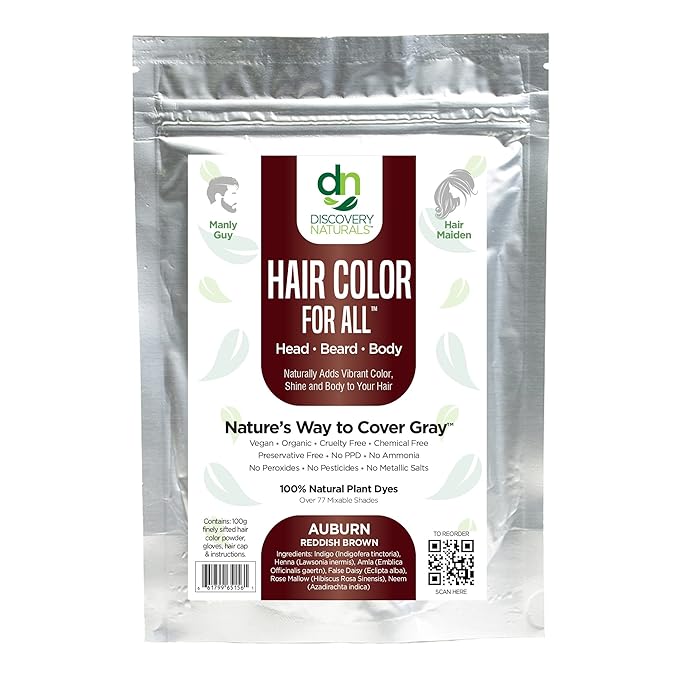 Brown Henna Hair Color For All Kit | 100% All Natural Indigo Powder Hair Dye & Beard Dye (Auburn Reddish Brown) Organic, Herbal & Vegan Chemical & Cruelty Free Permanent Gray Coverage & Tinting