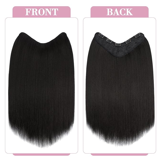 S-noilite One Piece Clip in Hair Extensions 18 Inch U-Shaped One Piece Hair Extensions with 5 Clips 3/4 Full Head Long Straight Clip in Hair Weft Synthetic Black Clip in Hairpieces for Women,#3