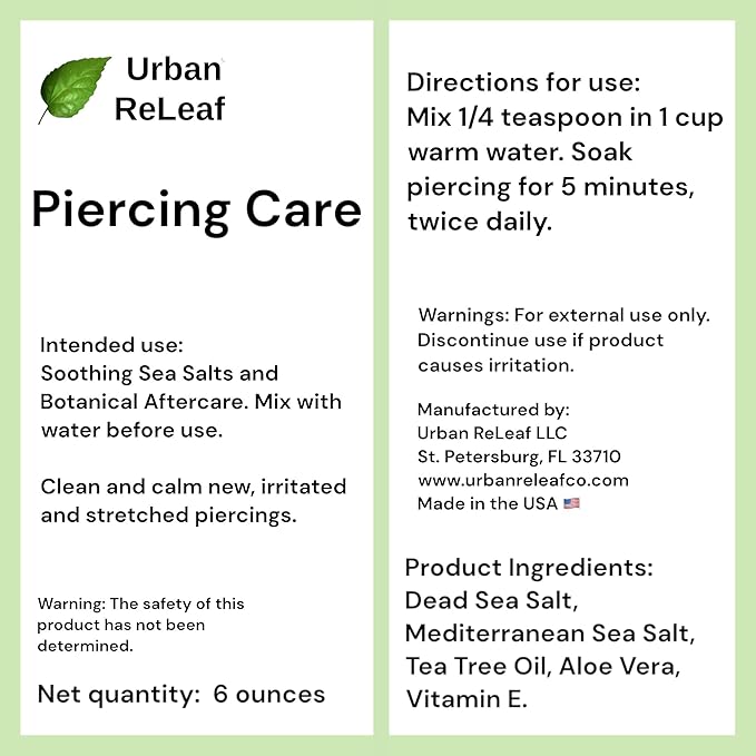 Urban ReLeaf Piercing Care 6 oz. Bag, Soothing Sea Salt & Botanical SOAK. Aftercare Solution Concentrate, Makes 90 Cups.
