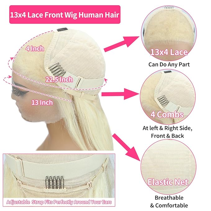 LICHANG 30 Inch 613 Lace Front Wig Human Hair 13X4 Blonde Straight Pre Plucked 200% Density