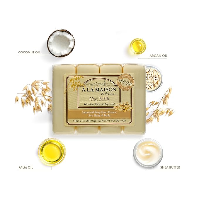 A LA MAISON Oat Milk Bar Soap - Triple French Milled Natural Moisturizing Hand Soap Bar (12 Bars of Soap, 3.5 oz)