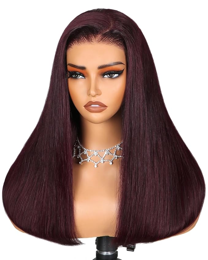 Arabella 6x5 Ready to Go Glueless Wigs Human Hair Purplish 99J Burgundy Lace Front Wigs Real 230% Density Human Hair Pre Cut Lace Pre Plucked Bleached Knots Wig Human hair (18inch, 6x5 Straight Wig)