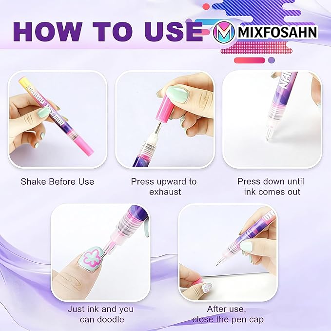 12 Color Nail Art Pens 0.5 MM Nail Polish Pens Set Drawing Painting Point Liner Acrylic Painted Pen Kit Waterproof and Quick-drying Nail for DIY Nails Art Design Manicure Tools (Pattern Templates)