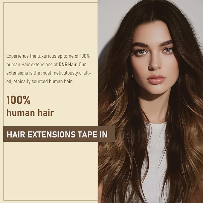 DNE Tape in Hair Extensions Real Human Hair 20 inches 20Pcs/50g/Pack Seamless Dark Brown to Chestnut Brown#T2-P2/6 Straight Invisible Double Sided Tape in Hair Extensions for Women/Girls