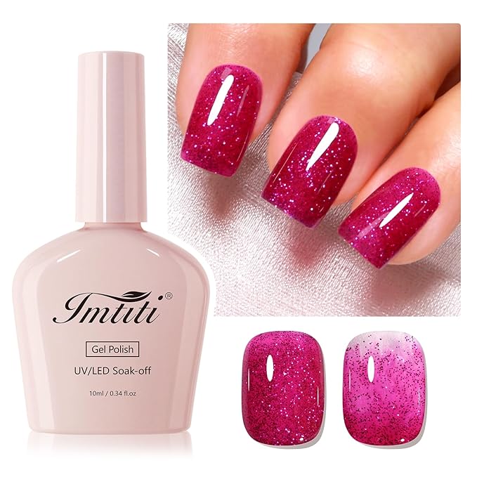 Imtiti Glitter Gel Nail Polish, 1Pcs Hot Pink Sparkle Rose Soak Off UV LED Gel Polish, Nail Art Starter Manicure Salon DIY at Home for Women (0.34 Fl Oz-960)